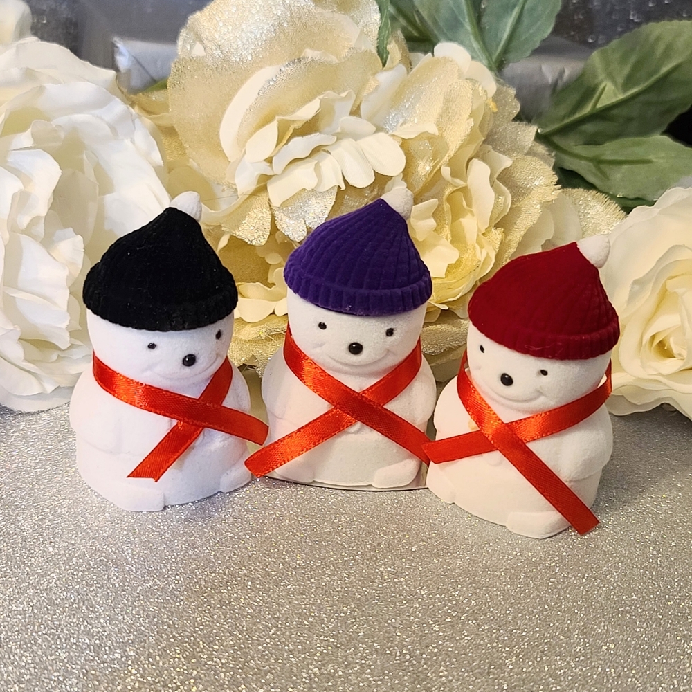 NWT Set of 3 Velvet Snowman Jewelry Gift Box